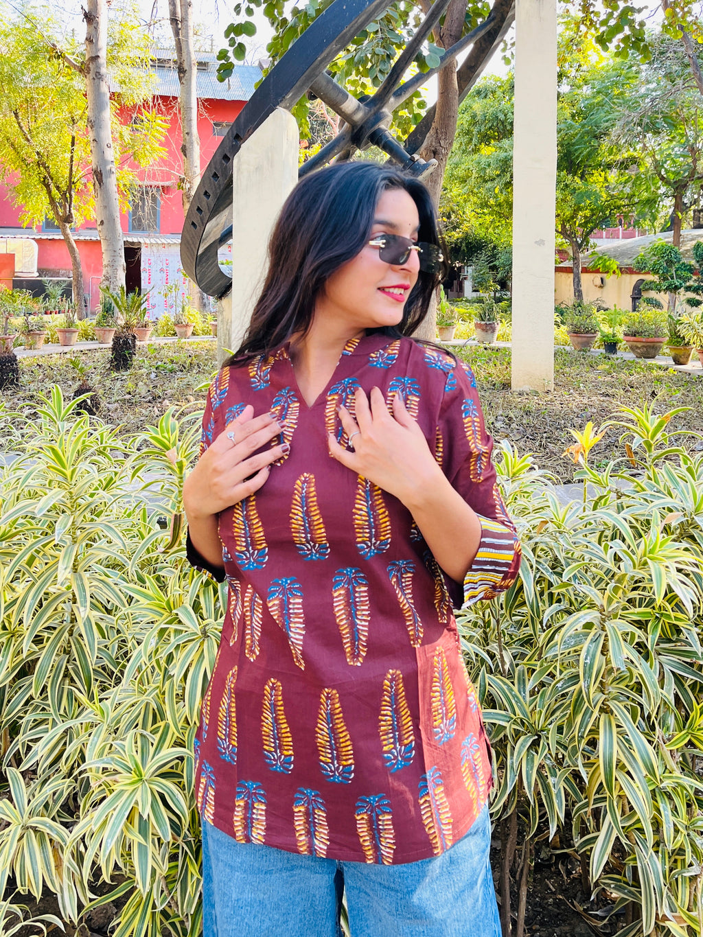 Rust Printed Cotton Top – Effortless Everyday Elegance