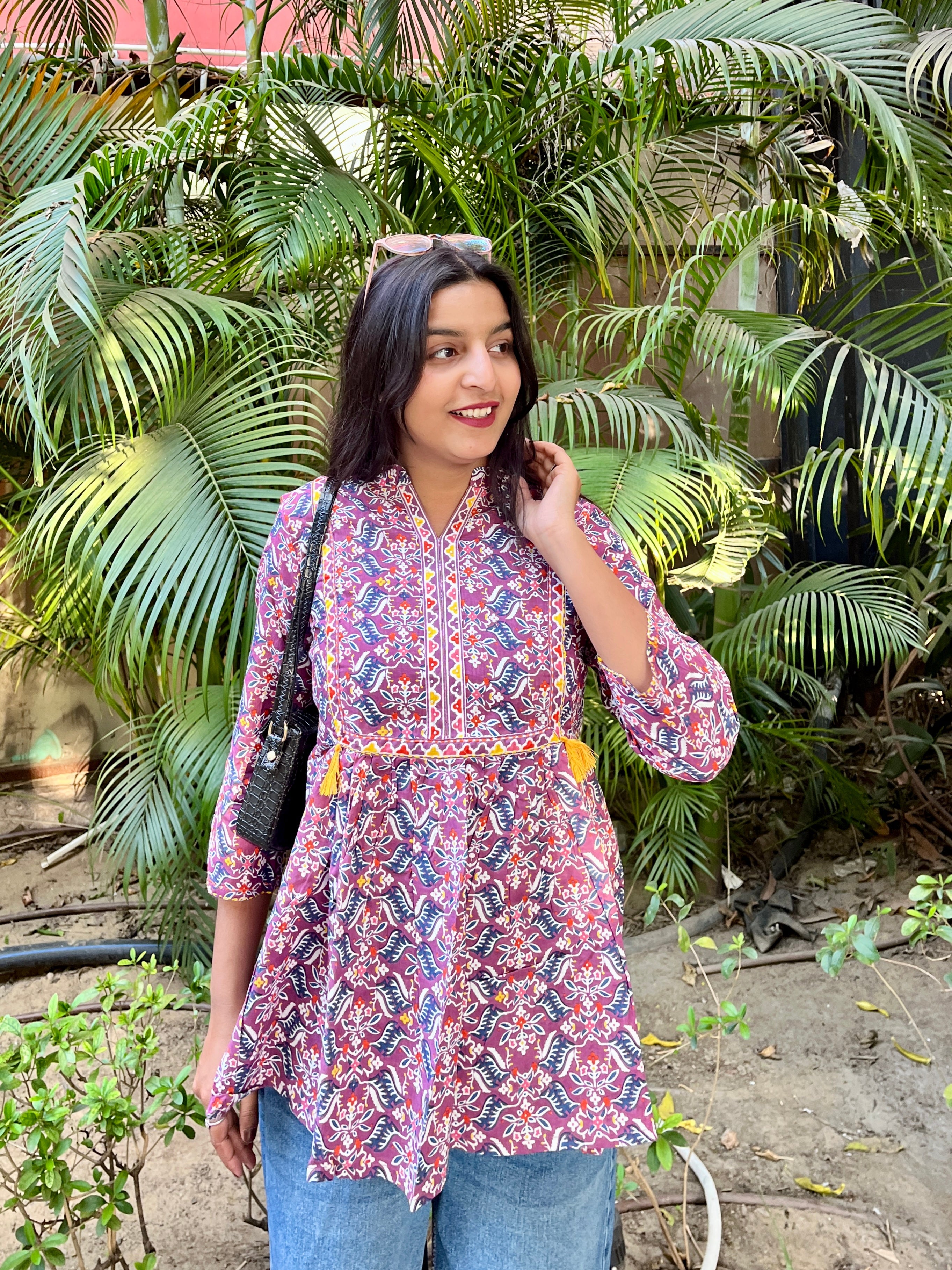 Purple Printed Boho Tunic Top