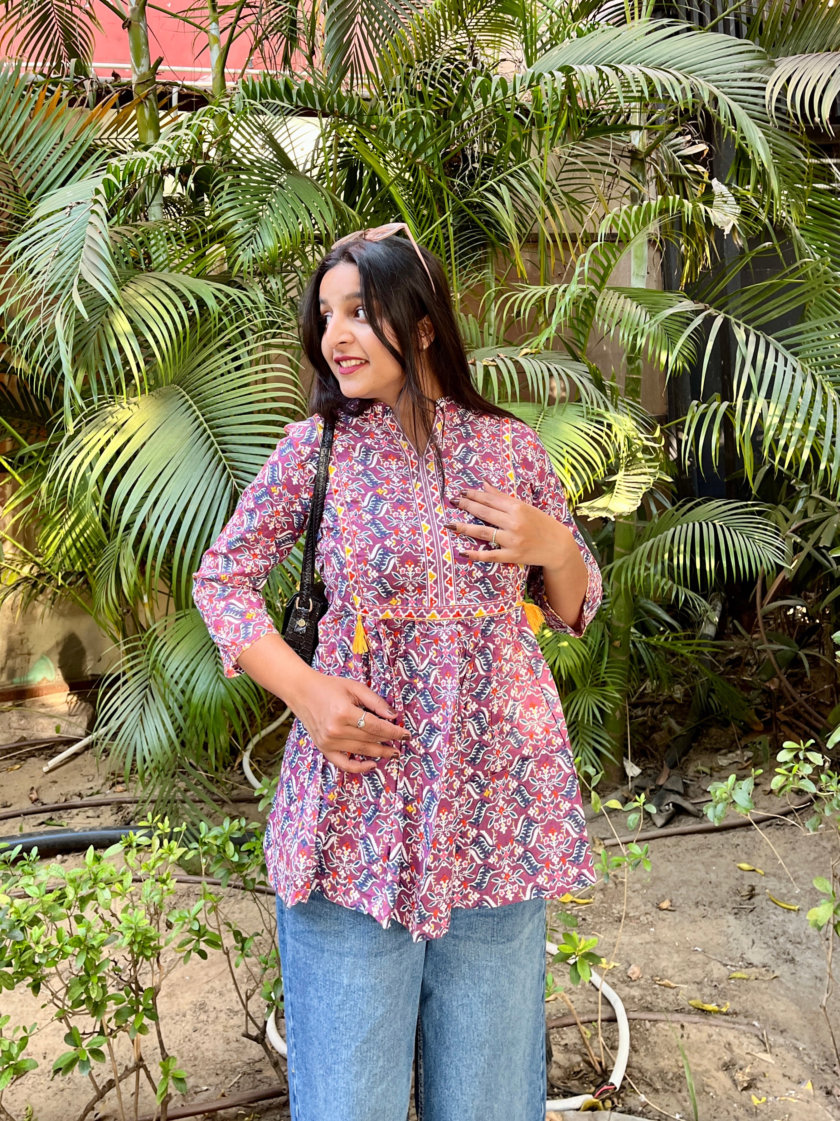 Purple Printed Boho Tunic Top