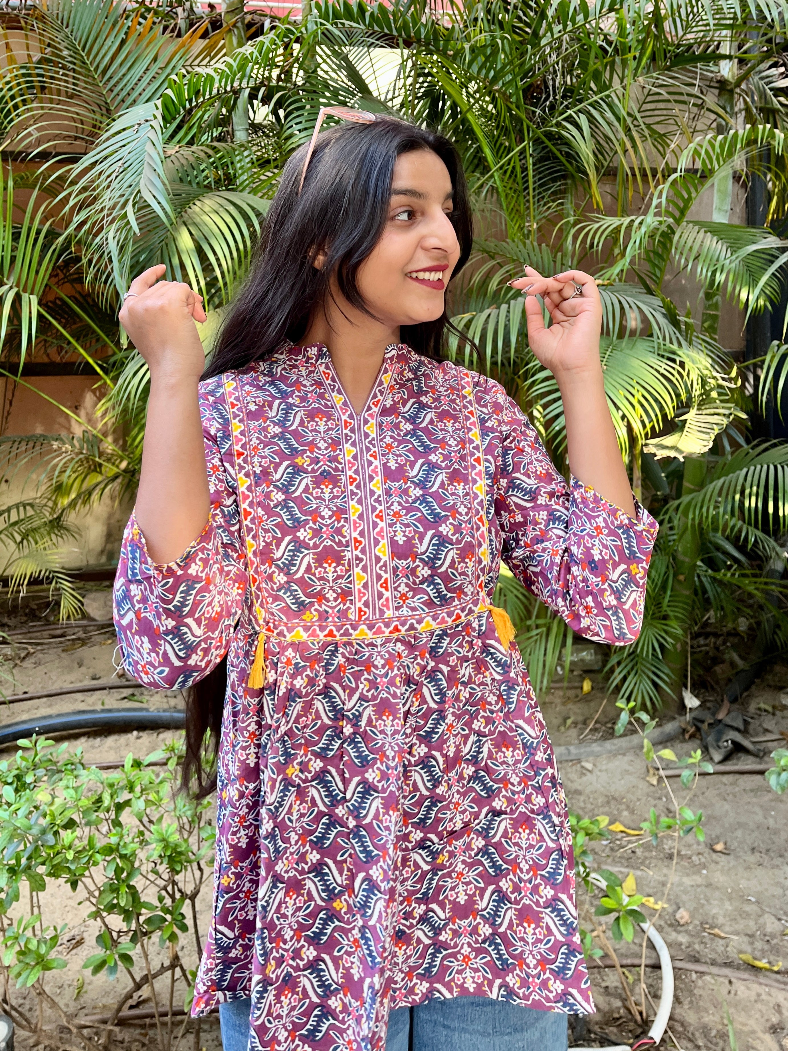 Purple Printed Boho Tunic Top