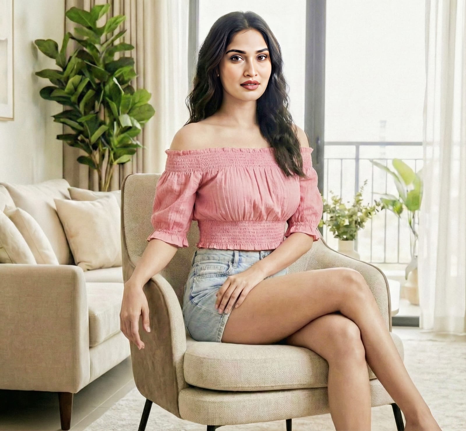 Pink Off-Shoulder Smocked Crop Top